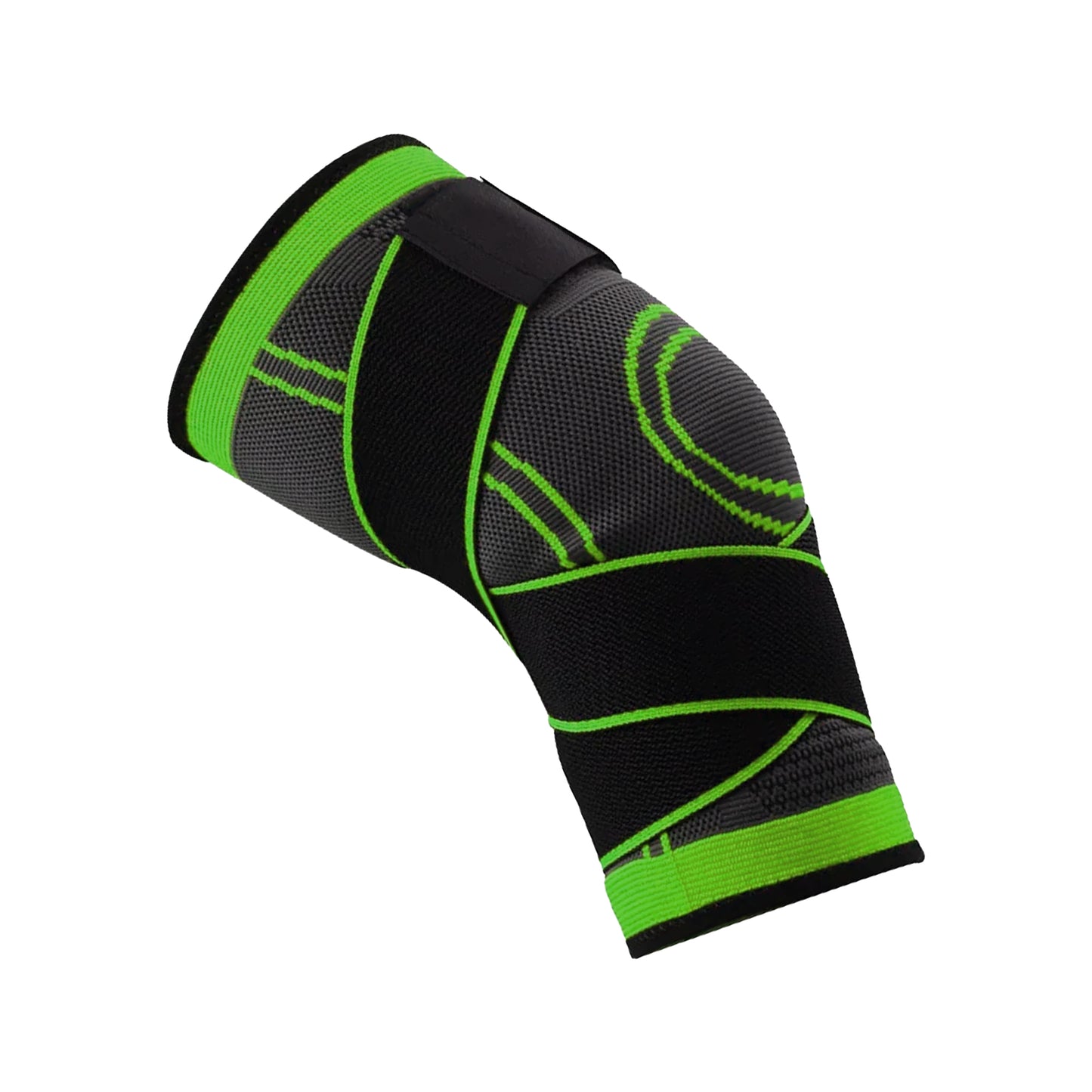 Black and green knee brace on a white background