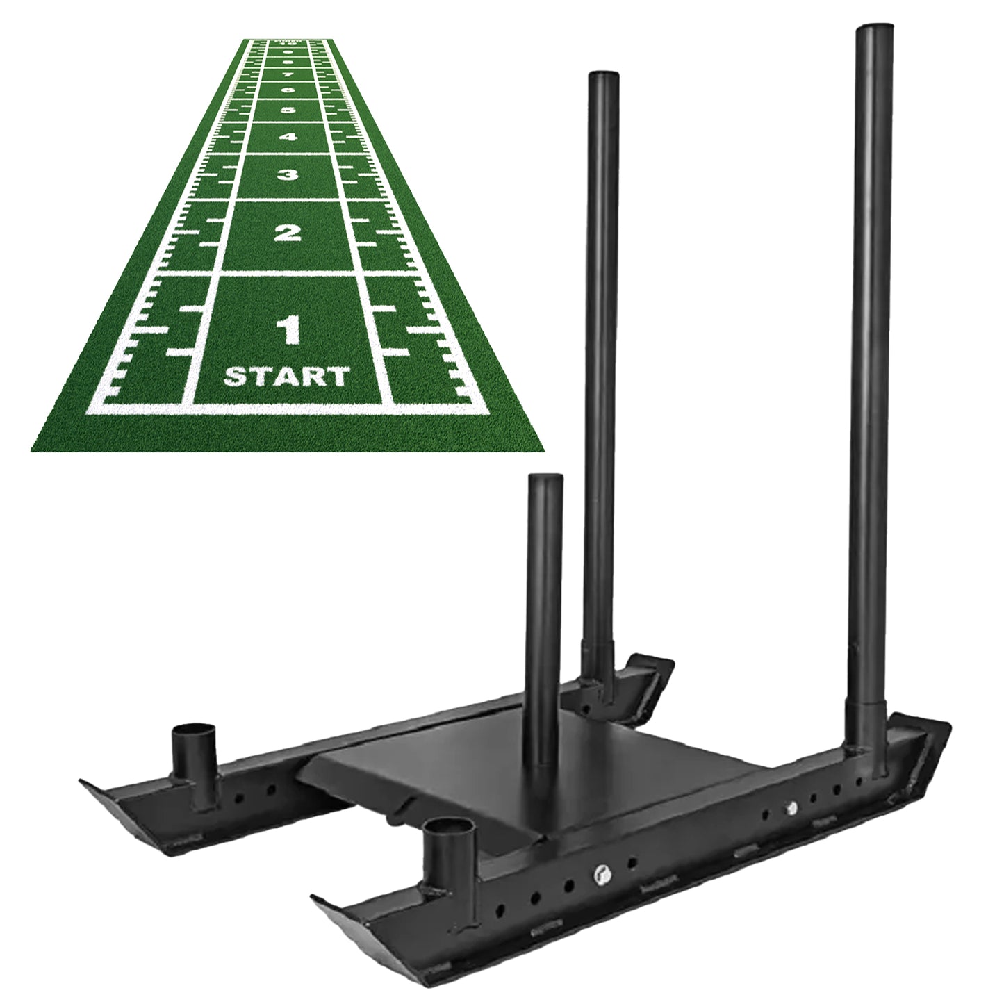 Commercial Push/Pull Power Sled with 10m Sprint Mat | Heavy Duty Steel Speed Training Sled for Strength, Conditioning & Weight Resistance Drills | Gym & Field Use