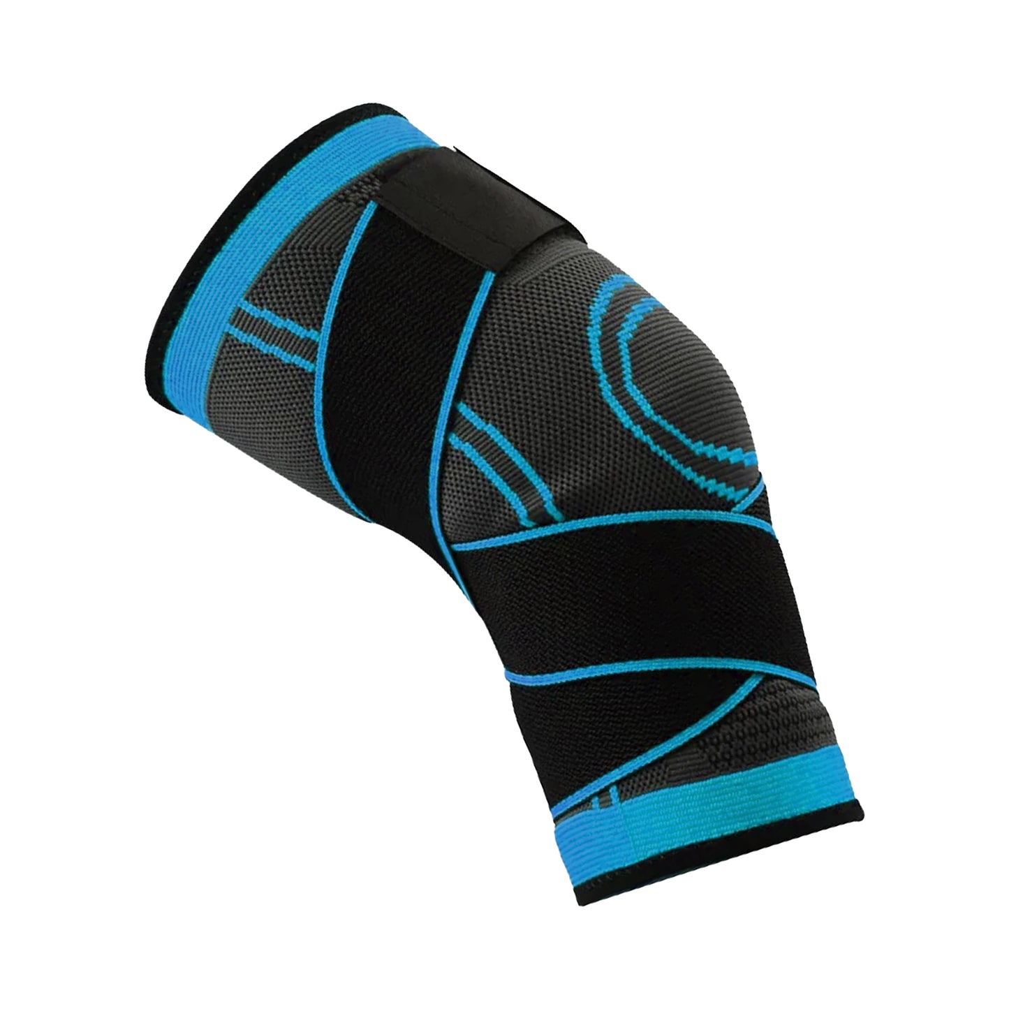 Black and blue compression sleeve on a white background