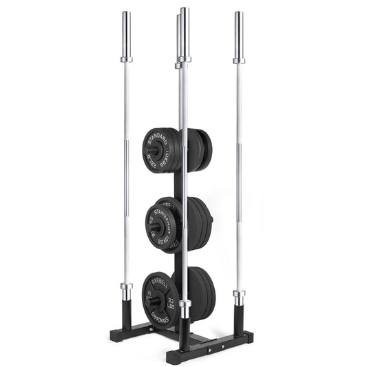 Olympic Weight Tree & Barbell Storage Rack – Heavy-Duty 3-Tier Plate Organizer for 2-Inch Olympic Weights – 200kg Capacity – Space-Saving Home Gym Rack with Integrated Bar Holders