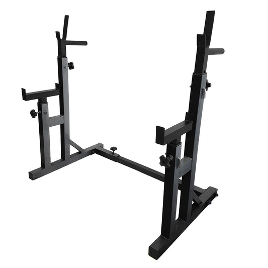 Premium Adjustable Squat & Bench Press Rack – Heavy-Duty Stand with Safety Spotters & Dip Bars – Multi-Position Power Rack for Squats & Lifting – Reinforced Steel Frame for Home Gym Training