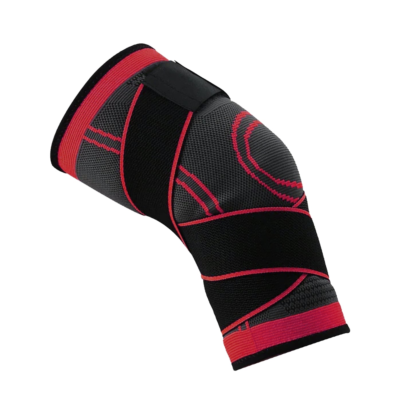 Black and red knee brace on a white background