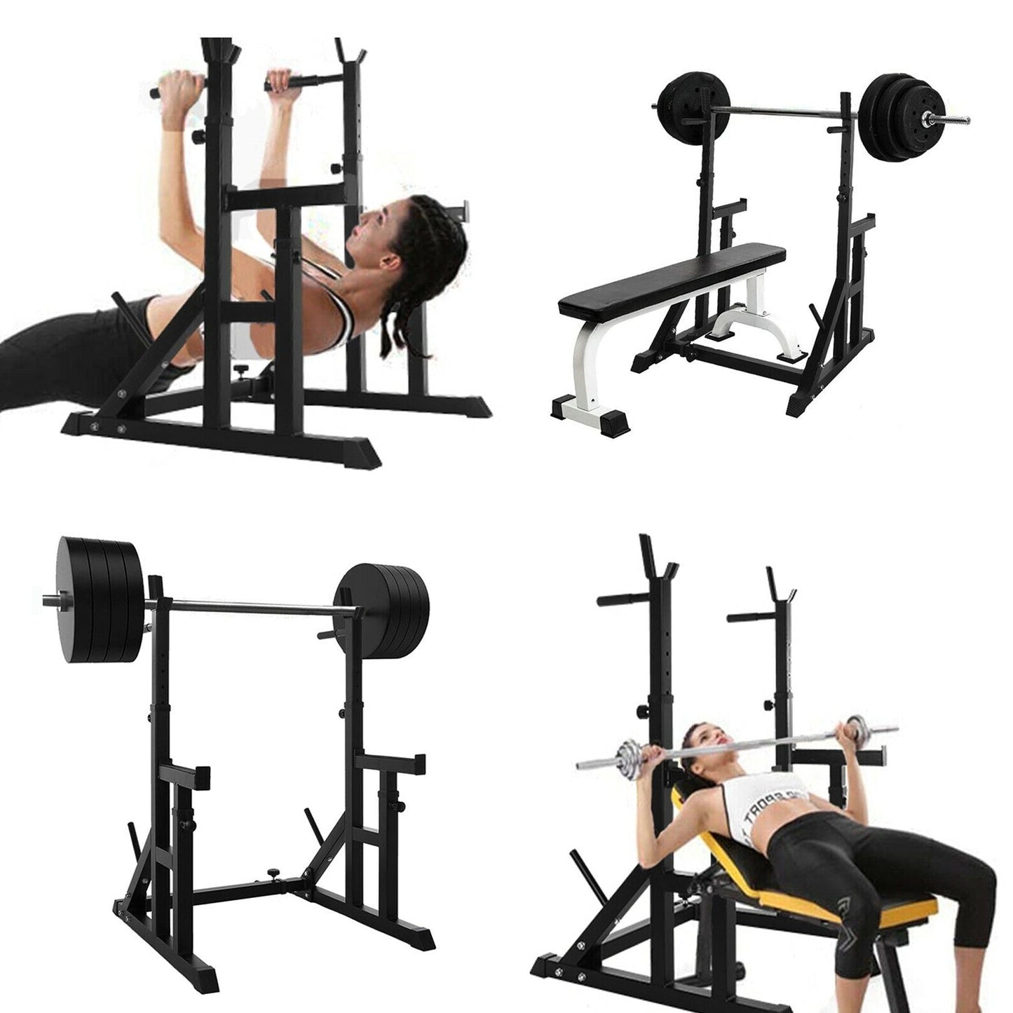 Premium Adjustable Squat & Bench Press Rack – Heavy-Duty Stand with Safety Spotters & Dip Bars – Multi-Position Power Rack for Squats & Lifting – Reinforced Steel Frame for Home Gym Training