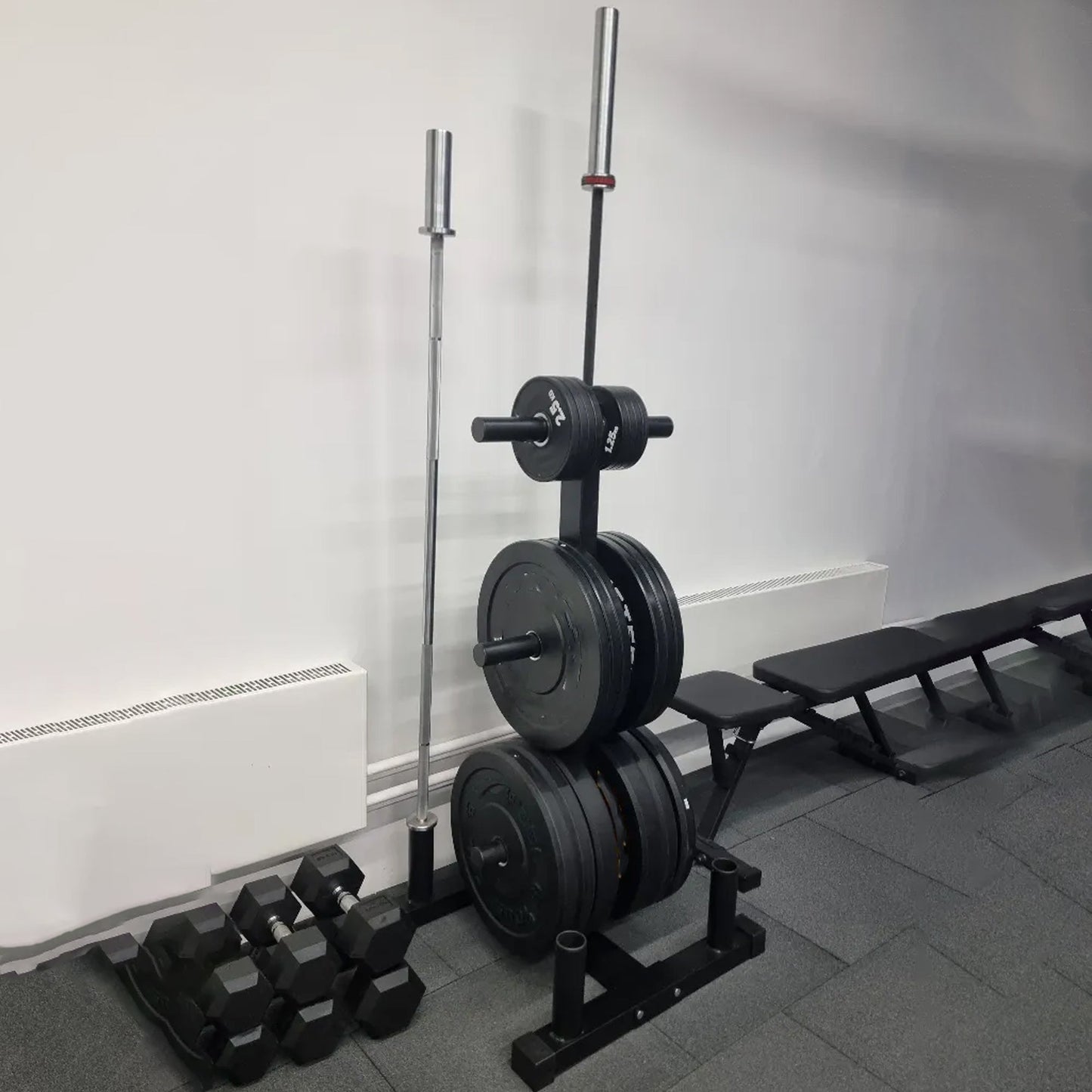 Olympic Weight Tree & Barbell Storage Rack – Heavy-Duty 3-Tier Plate Organizer for 2-Inch Olympic Weights – 200kg Capacity – Space-Saving Home Gym Rack with Integrated Bar Holders