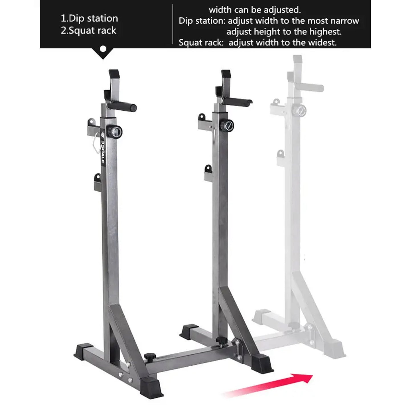 Heavy-Duty Half Squat Rack – Adjustable Strength Training Stand with Dip Station & Safety Spotters – 200KG Capacity – Height & Width Adjustable – Home Gym Power Rack Equipment