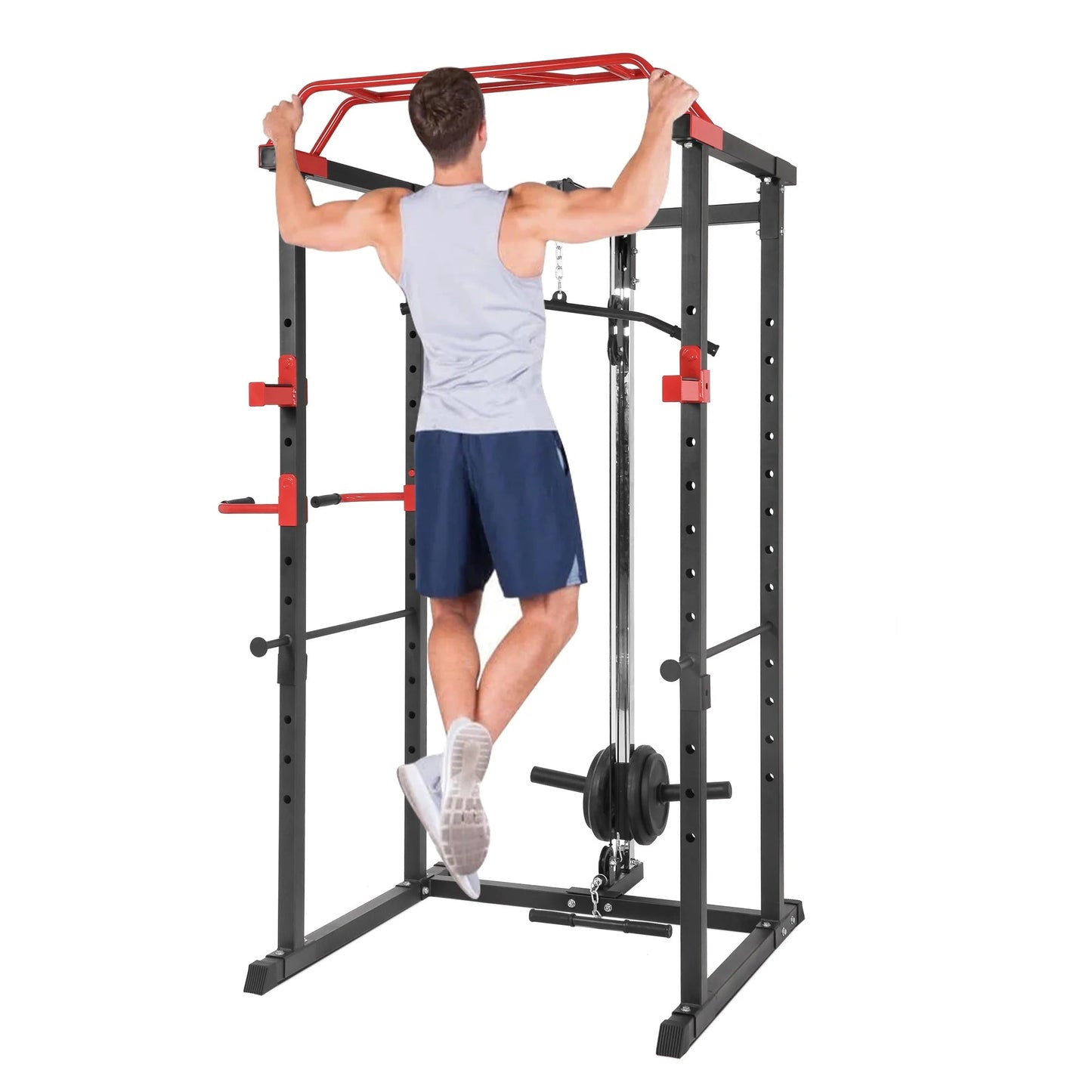 Power Multi Cage with Cable Pulley System – Heavy-Duty Adjustable Power Rack with Lat Pulldown & Multi-Grip Pull-Up Bar – Full-Body Strength Training Station for Home & Commercial Gyms