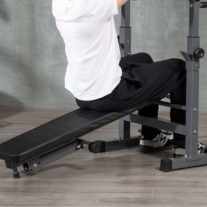 Adjustable Weight Bench with Dip Station & Barbell Rack - Heavy-Duty Multi-Functional Workout Station for Strength Training - Reinforced Steel Frame with 250kg Capacity - Foldable Design for Home Gyms