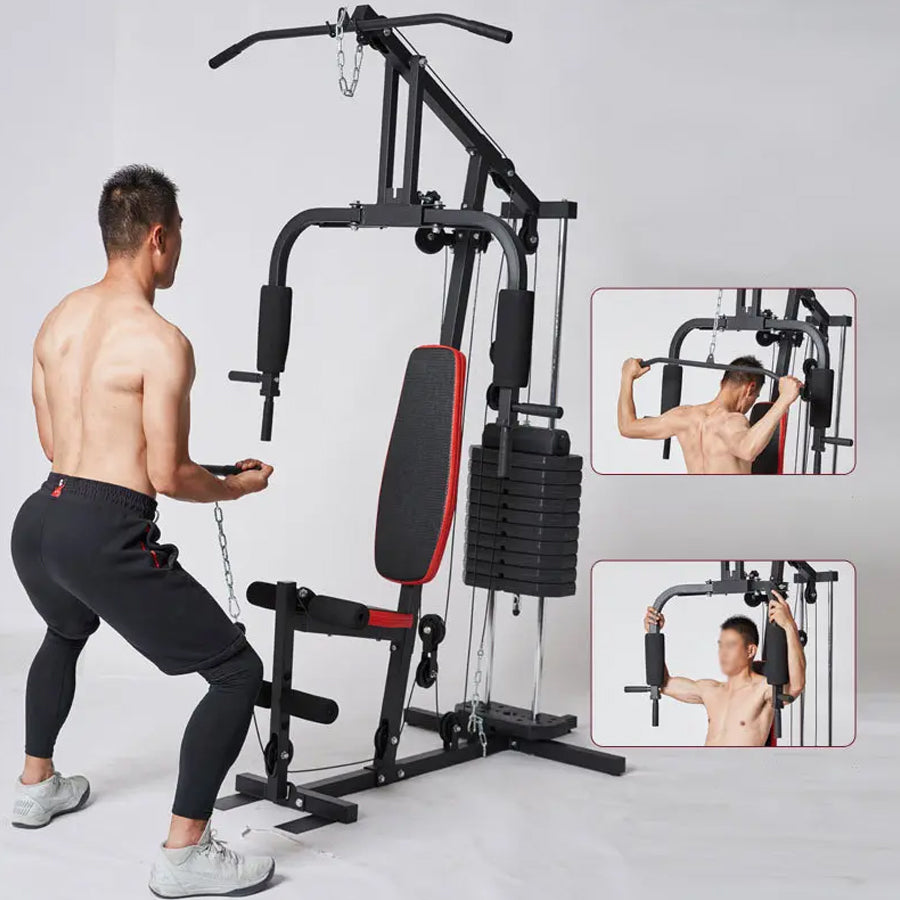 Essential Multi Gym Station – Full Body Home Workout Machine with 45kg/66kg Weight Stack – Chest Press, Lat Pulldown & Leg Developer – Heavy-Duty Steel Construction for Strength Training