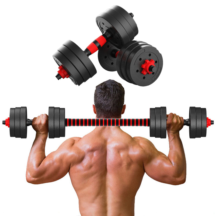 Adjustable Dumbbells and Barbell Set 20kg/25kg/30kg | PE + Cement-Iron Build | Dumbbells Barbell Set with Connecting Rod for Home Gym Workouts