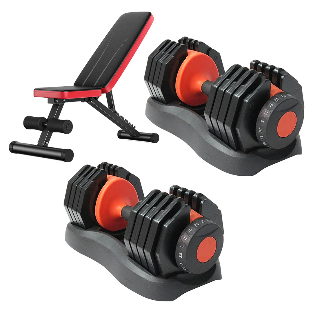 25kg Adjustable Dumbbells Pair – 10-in-1, 2.5–25kg Range, Quick Dial, Safety Lock & Anti-Slip for Home Gym