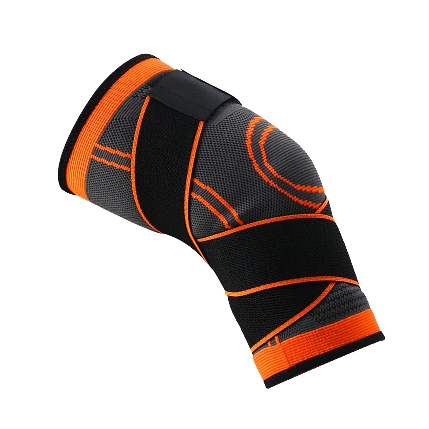 Black and orange knee brace on a white background