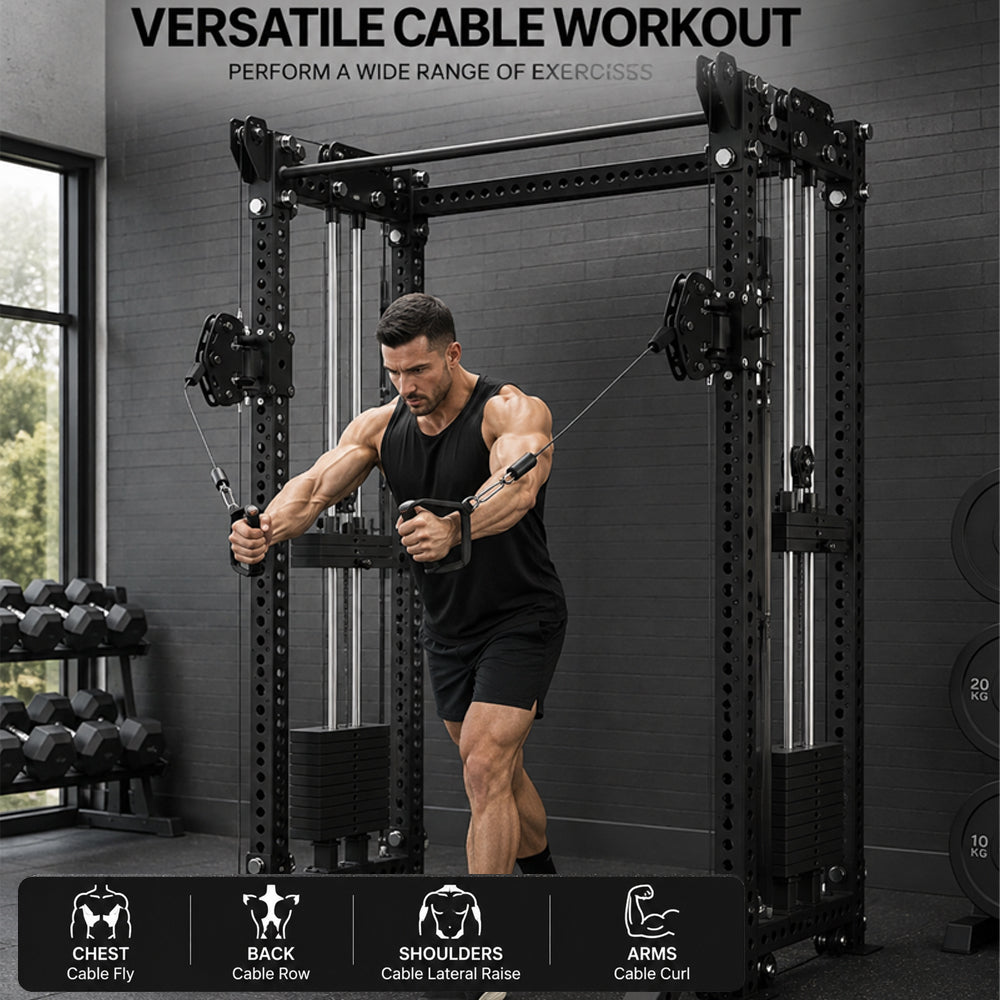 Strength & Conditioning Rack with Cable Crossover Training Station