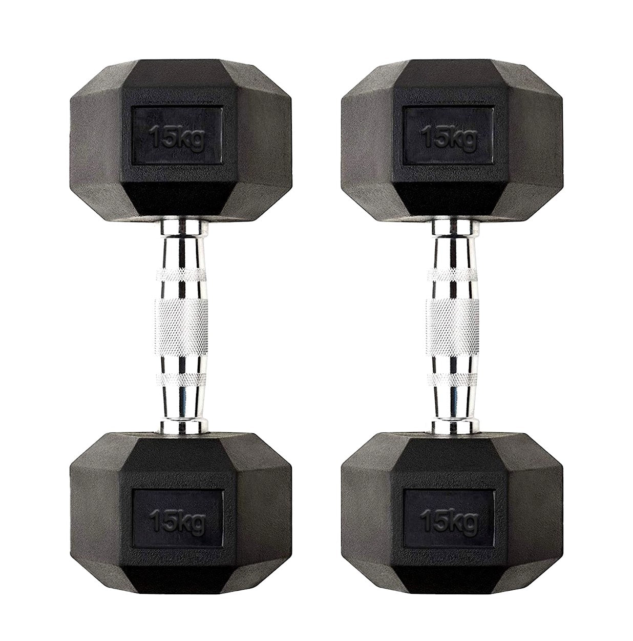 15kg Hex Dumbbell Rubber Encased with Heavy-Duty Steel Handle | Anti-Roll Strength Weights for Home Gym Power Training & Conditioning