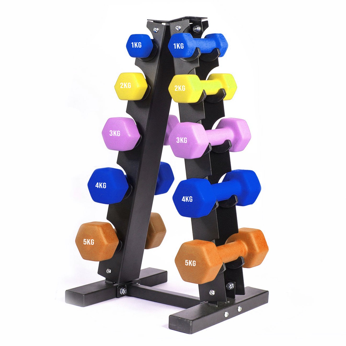 Neoprene Dumbbell Tree Rack Stand for Home Gym – 3 or 5 Tier Space-Saving Weight Storage – Heavy-Duty Steel Construction with Powder-Coated Finish – Compact Fitness Organizer