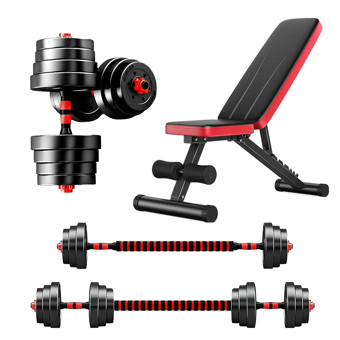 Adjustable Dumbbells and Barbell Set 20kg/25kg/30kg | PE + Cement-Iron Build | Dumbbells Barbell Set with Connecting Rod for Home Gym Workouts