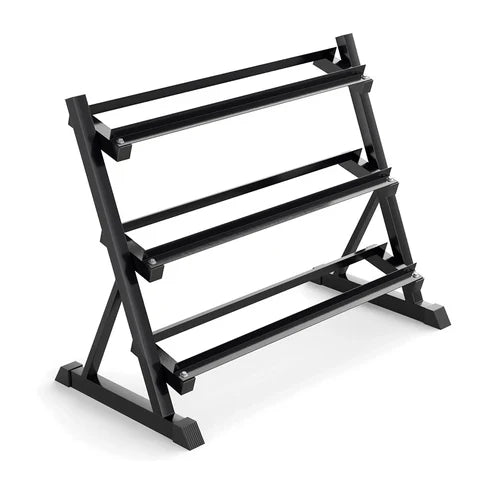 Black metal weight rack on a white background