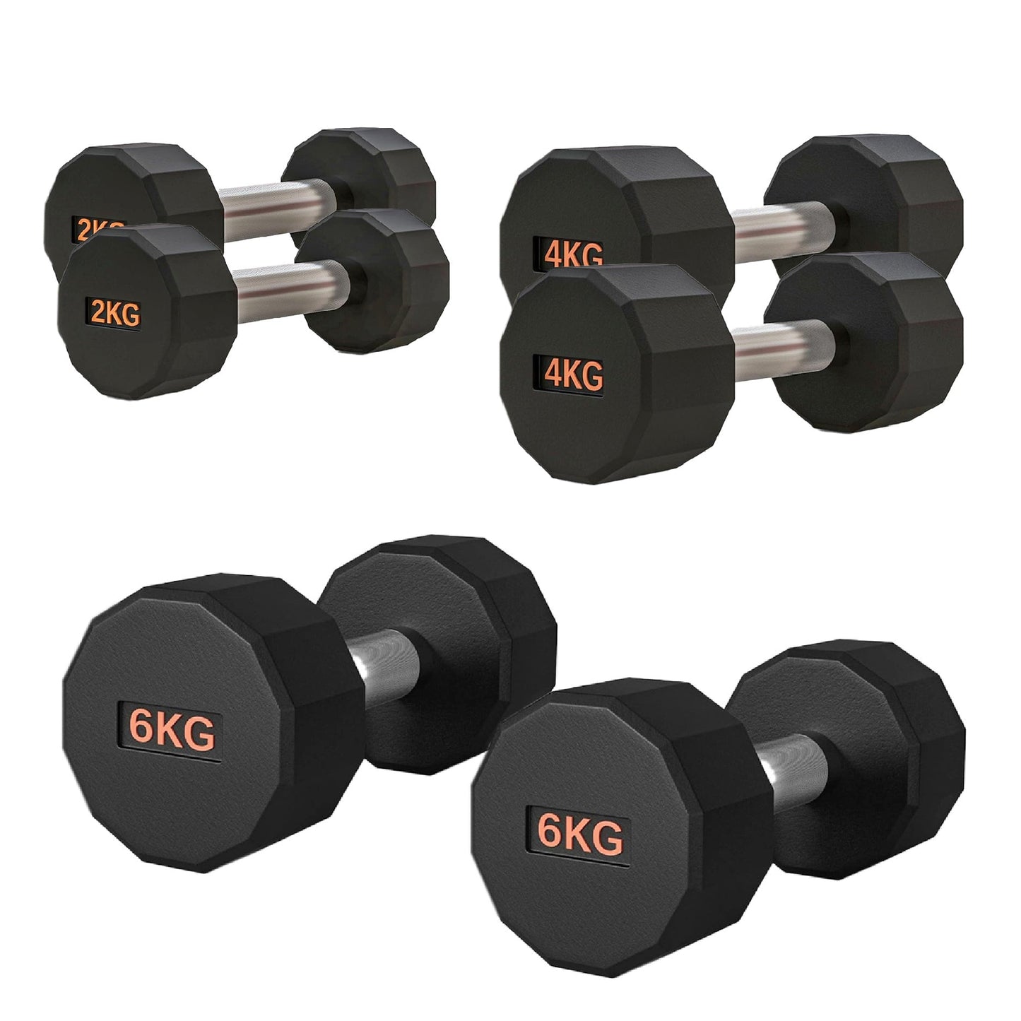Round Hex Dumbbell – Anti-Roll, Rubber Coated, Knurled Grip, Multiple Sizes for Home & Gym
