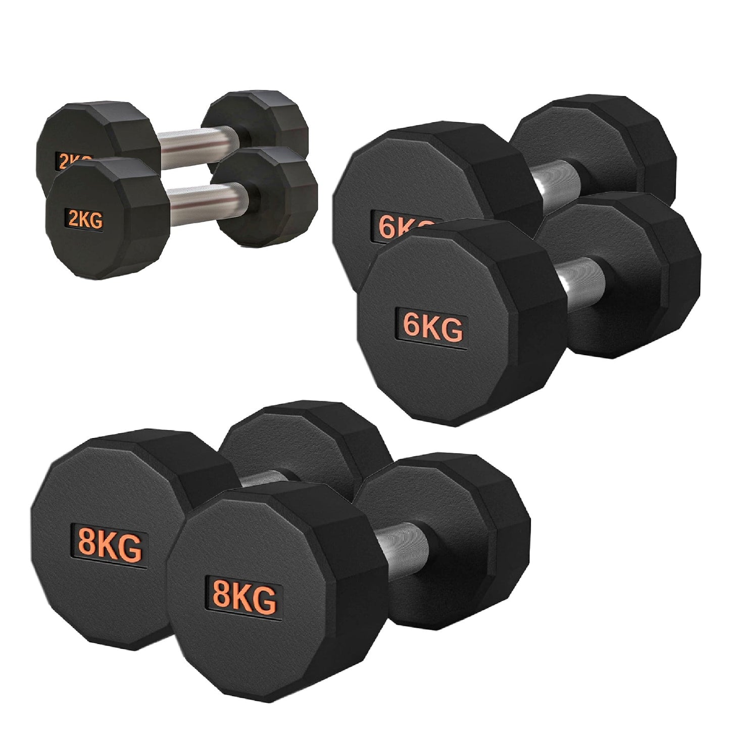 Round Hex Dumbbell – Anti-Roll, Rubber Coated, Knurled Grip, Multiple Sizes for Home & Gym