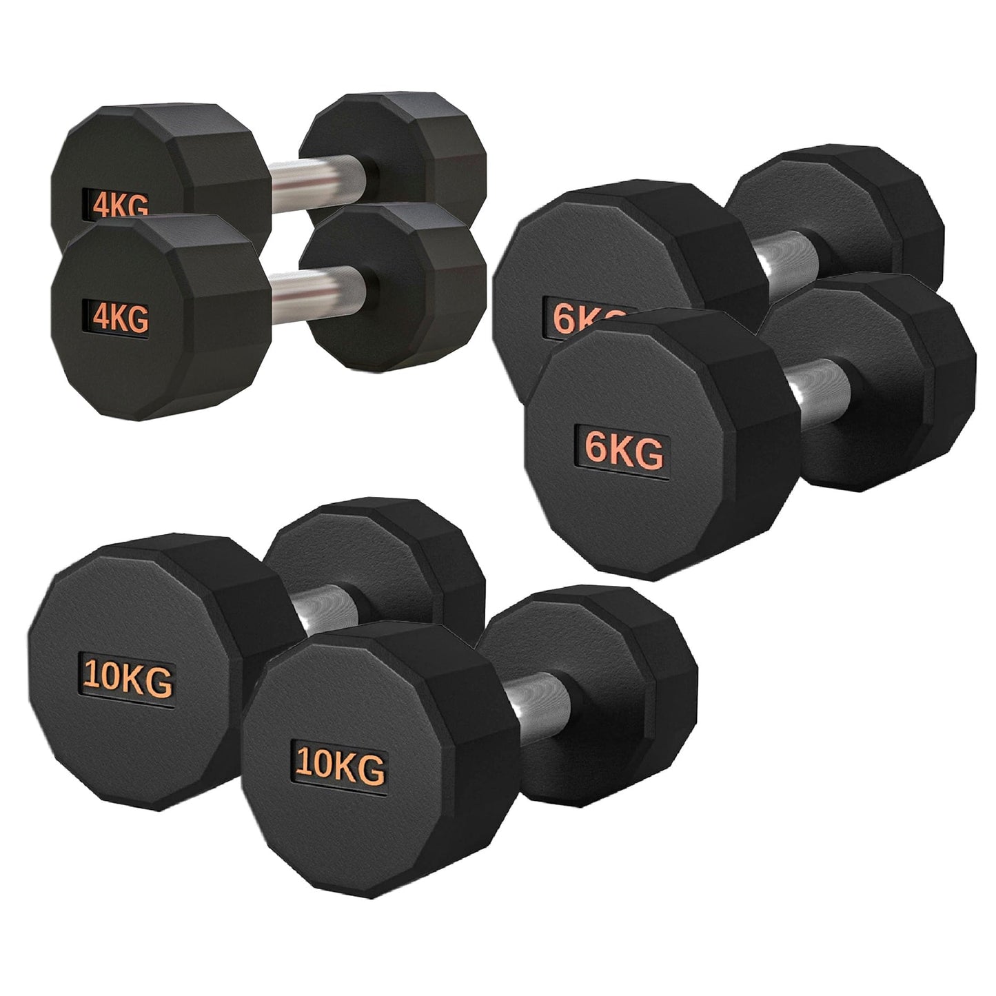 Round Hex Dumbbell – Anti-Roll, Rubber Coated, Knurled Grip, Multiple Sizes for Home & Gym