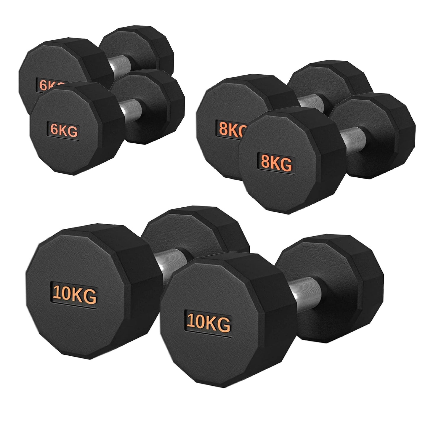 Round Hex Dumbbell – Anti-Roll, Rubber Coated, Knurled Grip, Multiple Sizes for Home & Gym
