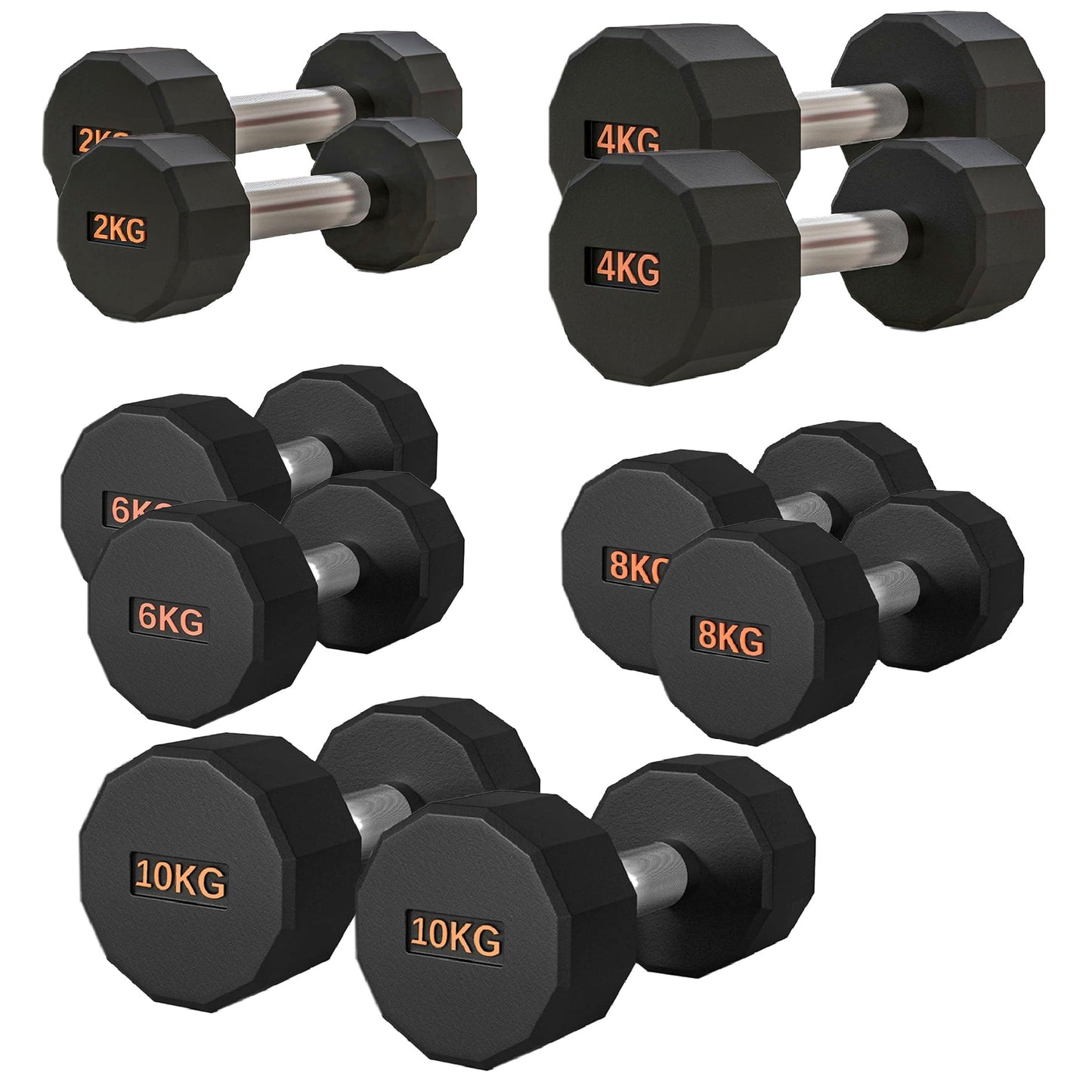 Round Hex Dumbbell – Anti-Roll, Rubber Coated, Knurled Grip, Multiple Sizes for Home & Gym