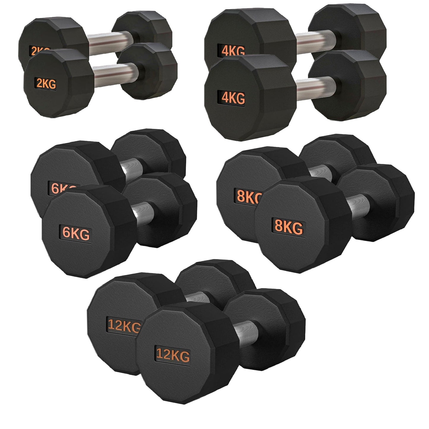 Round Hex Dumbbell – Anti-Roll, Rubber Coated, Knurled Grip, Multiple Sizes for Home & Gym