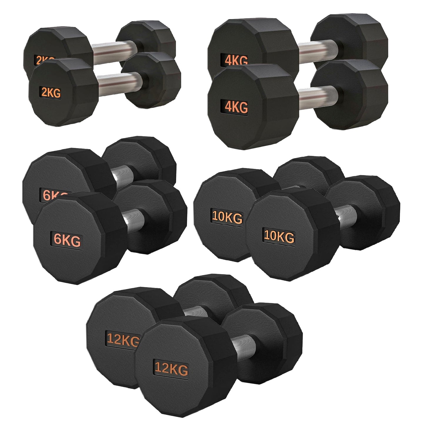 Round Hex Dumbbell – Anti-Roll, Rubber Coated, Knurled Grip, Multiple Sizes for Home & Gym