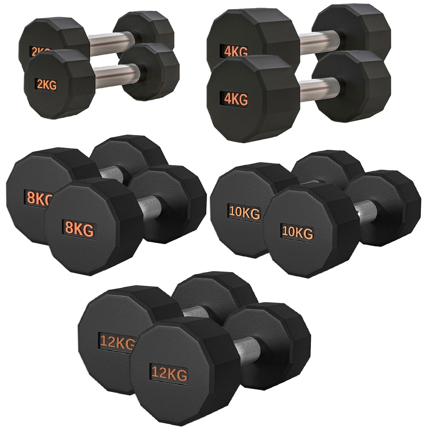 Round Hex Dumbbell – Anti-Roll, Rubber Coated, Knurled Grip, Multiple Sizes for Home & Gym