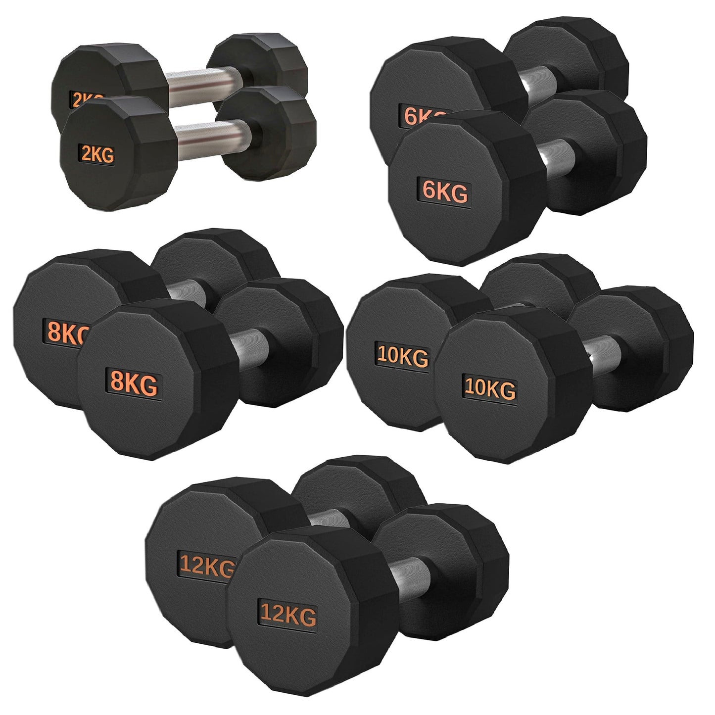 Round Hex Dumbbell – Anti-Roll, Rubber Coated, Knurled Grip, Multiple Sizes for Home & Gym