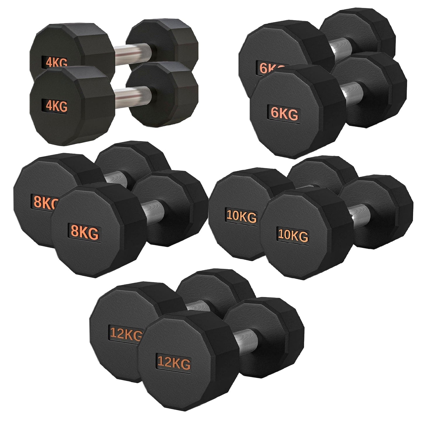 Round Hex Dumbbell – Anti-Roll, Rubber Coated, Knurled Grip, Multiple Sizes for Home & Gym