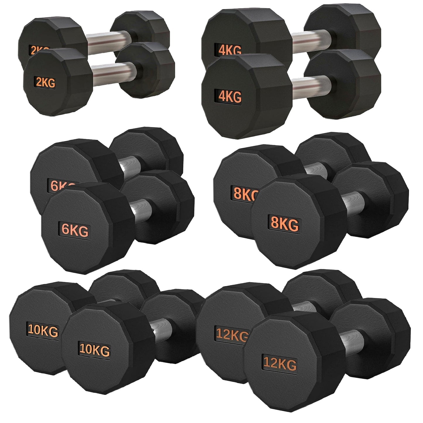 Round Hex Dumbbell – Anti-Roll, Rubber Coated, Knurled Grip, Multiple Sizes for Home & Gym