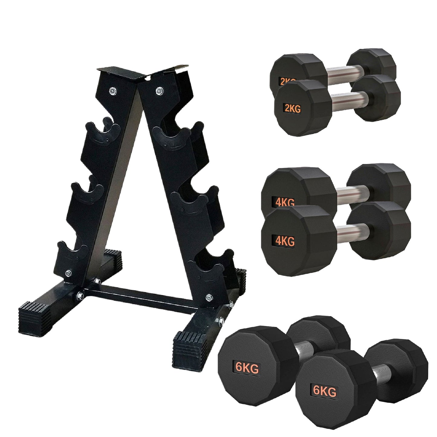 Round Hex Dumbbell – Anti-Roll, Rubber Coated, Knurled Grip, Multiple Sizes for Home & Gym