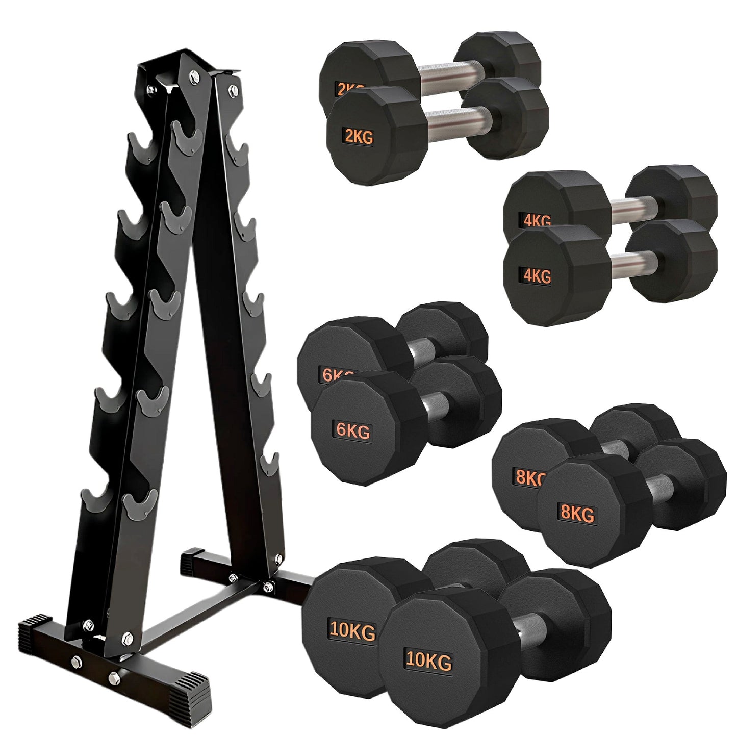 Round Hex Dumbbell – Anti-Roll, Rubber Coated, Knurled Grip, Multiple Sizes for Home & Gym
