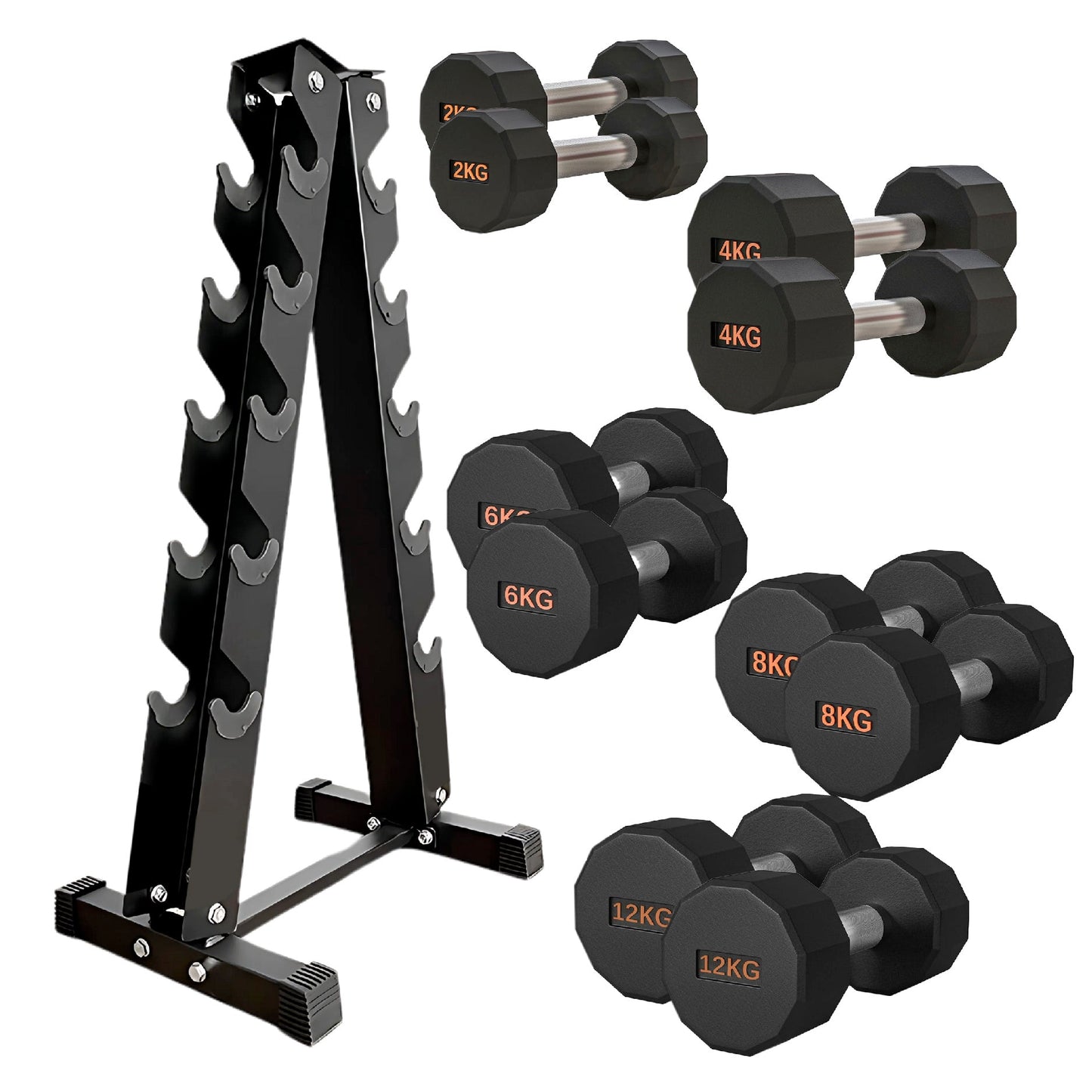 Round Hex Dumbbell – Anti-Roll, Rubber Coated, Knurled Grip, Multiple Sizes for Home & Gym