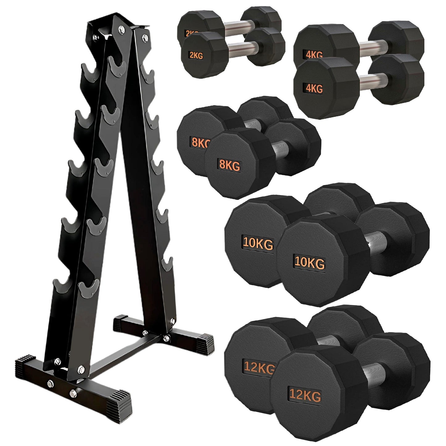 Round Hex Dumbbell – Anti-Roll, Rubber Coated, Knurled Grip, Multiple Sizes for Home & Gym