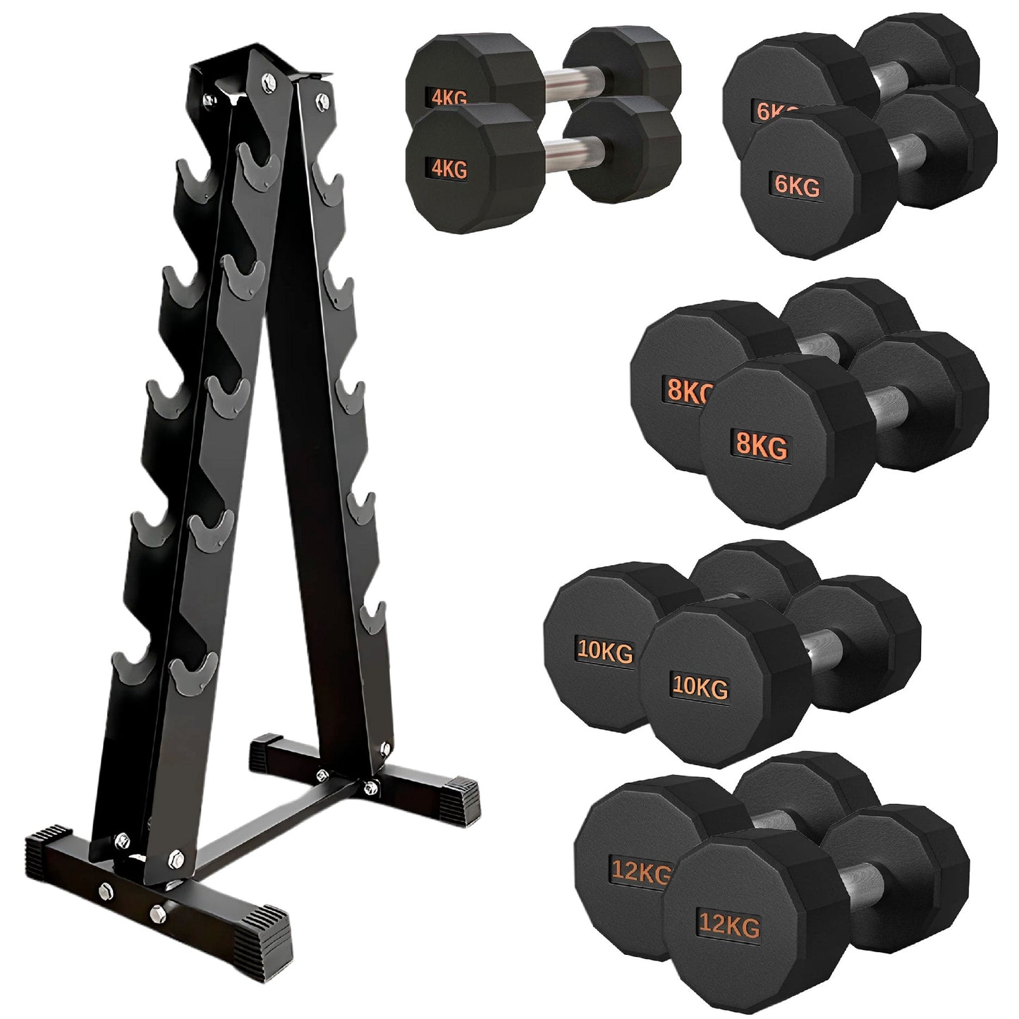 Round Hex Dumbbell – Anti-Roll, Rubber Coated, Knurled Grip, Multiple Sizes for Home & Gym