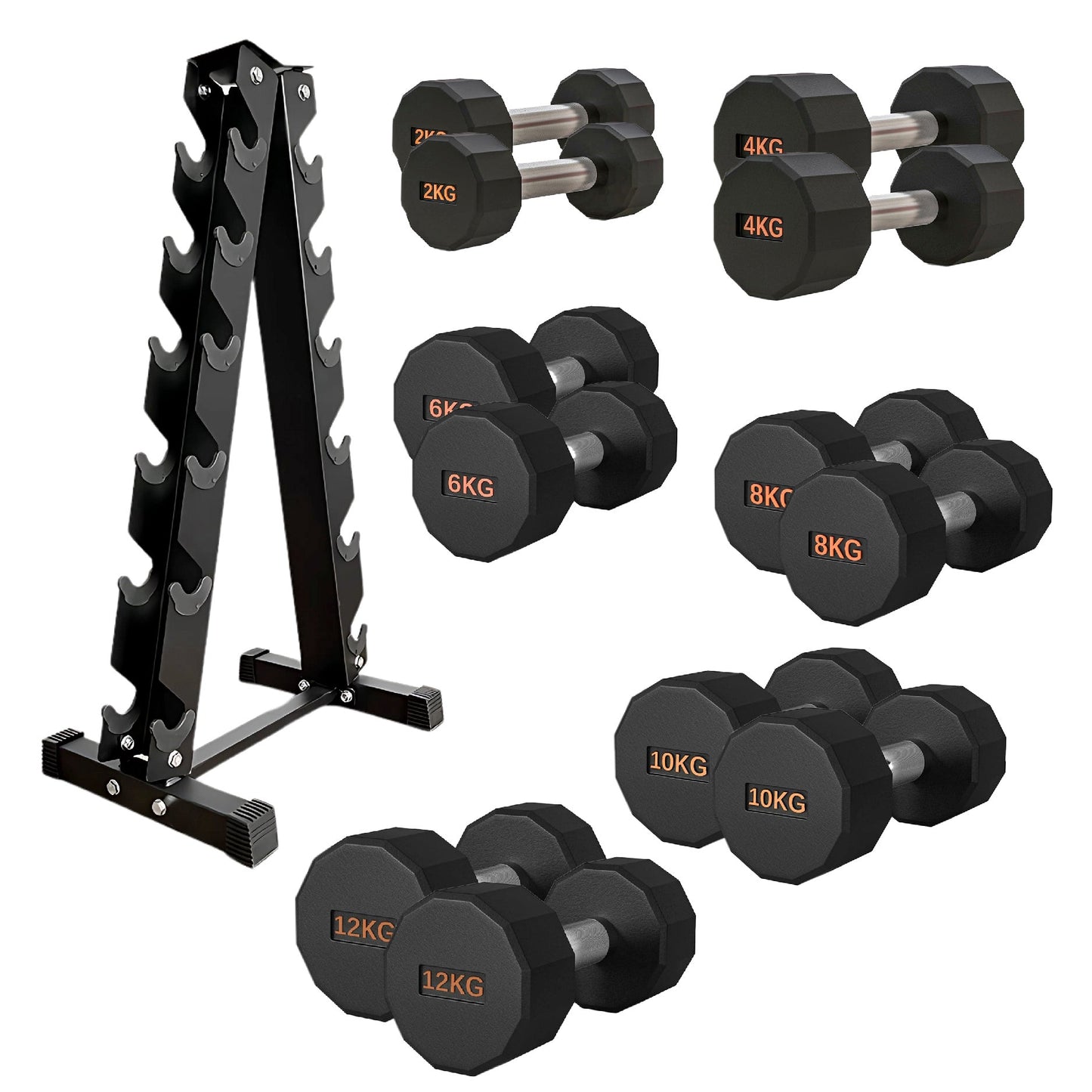 Round Hex Dumbbell – Anti-Roll, Rubber Coated, Knurled Grip, Multiple Sizes for Home & Gym