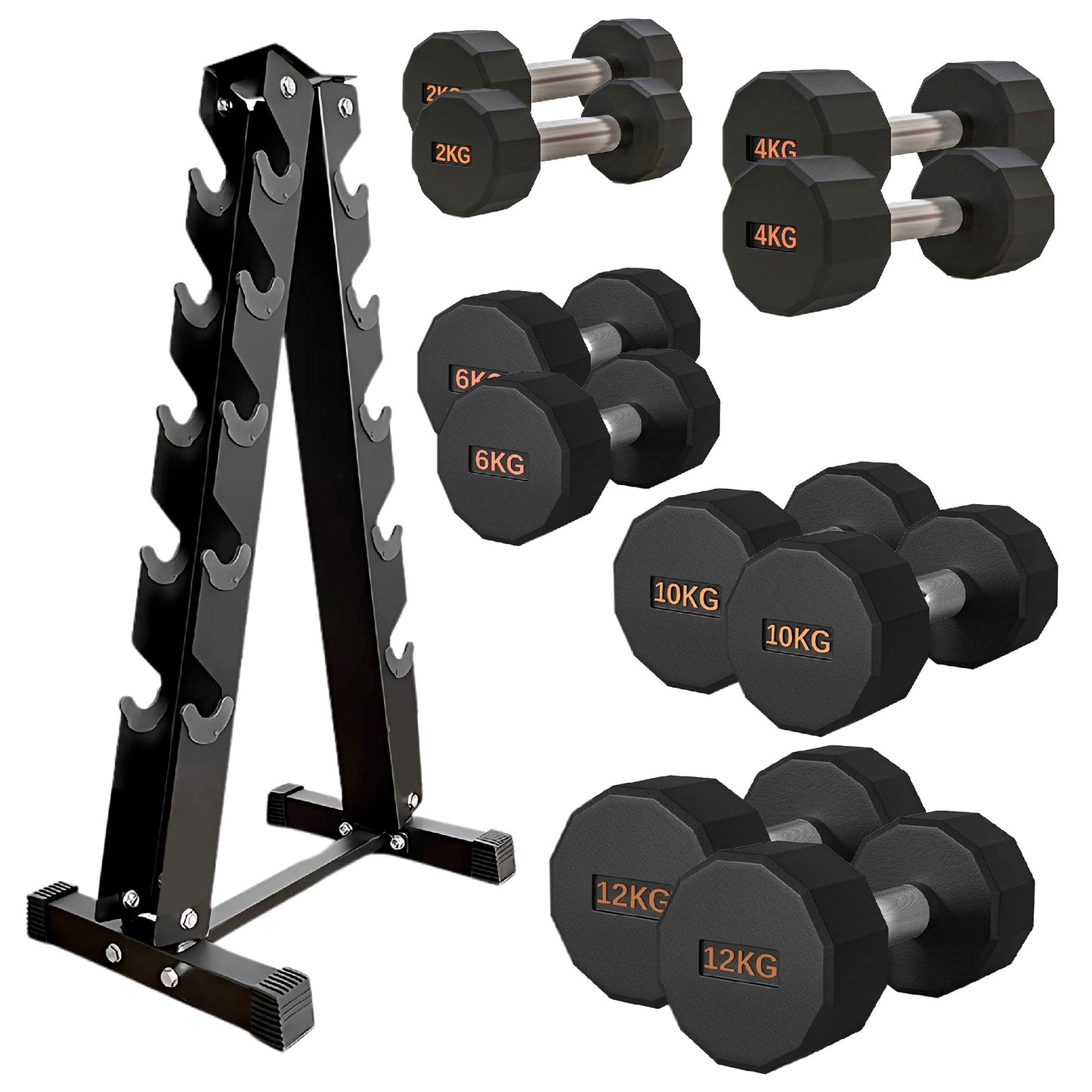 Round Hex Dumbbell – Anti-Roll, Rubber Coated, Knurled Grip, Multiple Sizes for Home & Gym