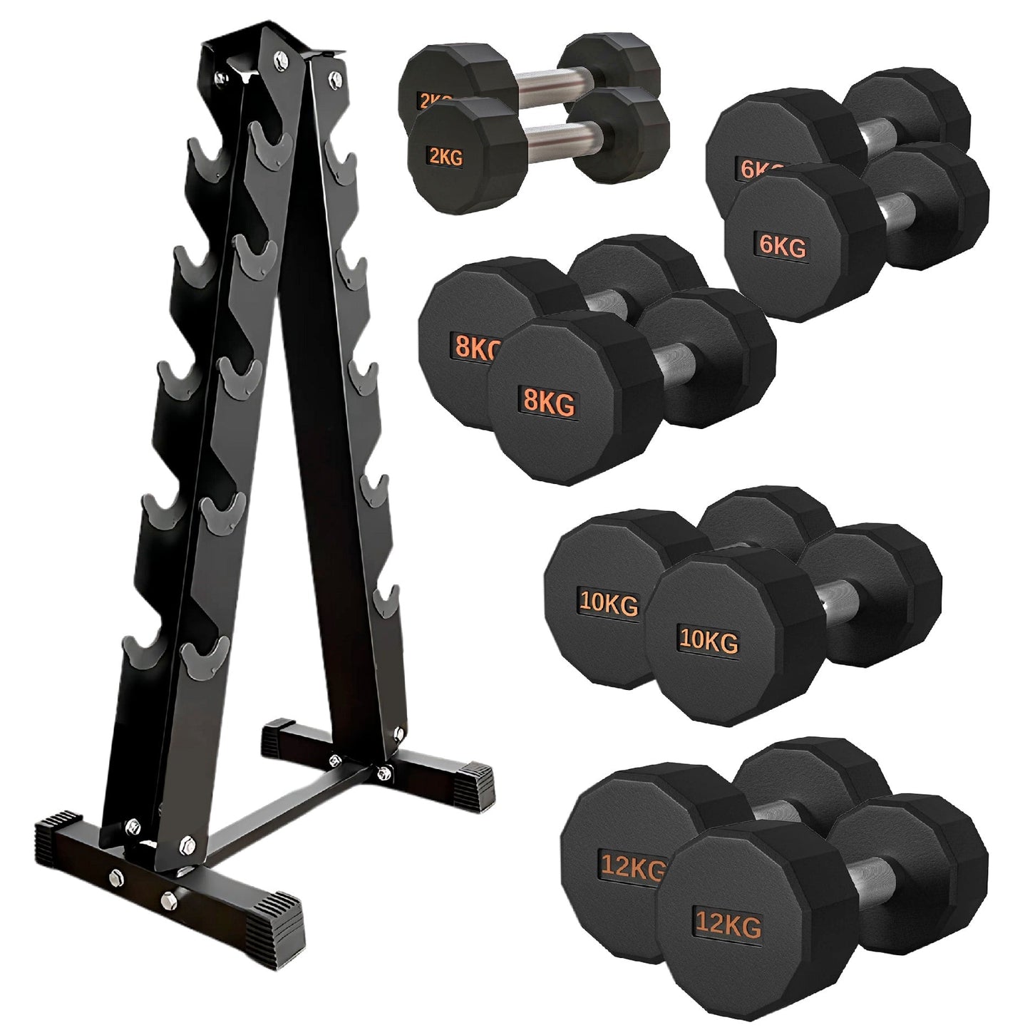 Round Hex Dumbbell – Anti-Roll, Rubber Coated, Knurled Grip, Multiple Sizes for Home & Gym