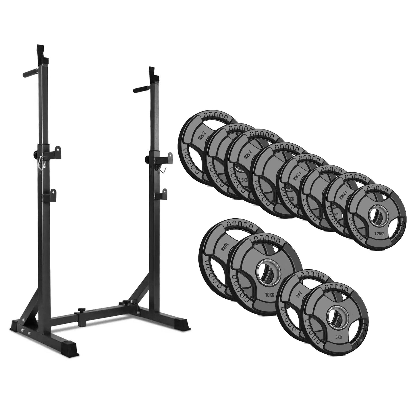 Heavy-Duty Half Squat Rack – Adjustable Strength Training Stand with Dip Station & Safety Spotters – 200KG Capacity – Height & Width Adjustable – Home Gym Power Rack Equipment