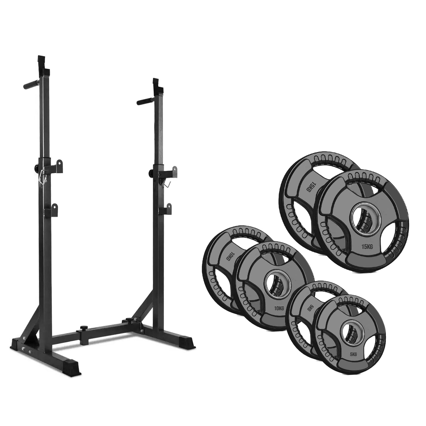 Heavy-Duty Half Squat Rack – Adjustable Strength Training Stand with Dip Station & Safety Spotters – 200KG Capacity – Height & Width Adjustable – Home Gym Power Rack Equipment