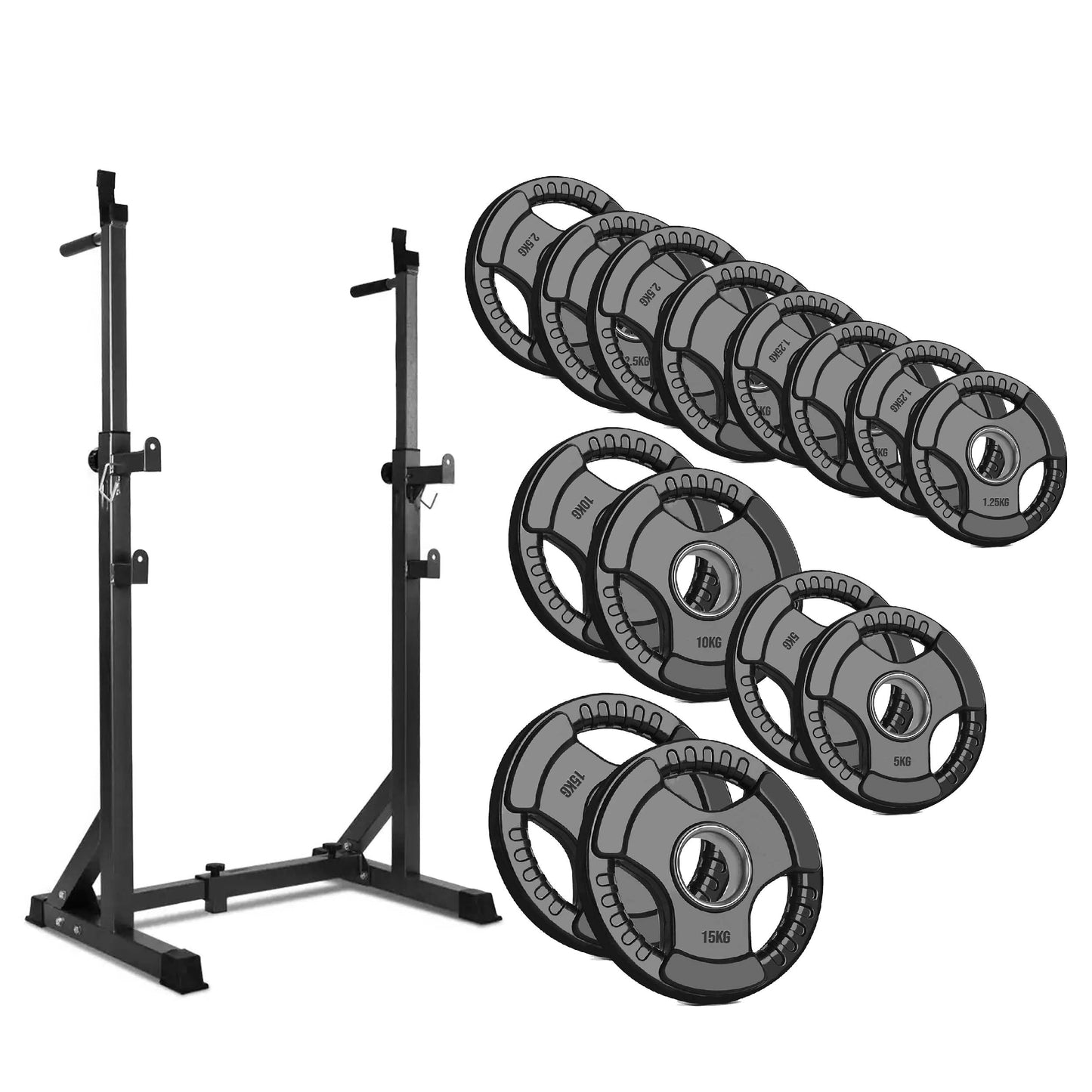 Heavy-Duty Half Squat Rack – Adjustable Strength Training Stand with Dip Station & Safety Spotters – 200KG Capacity – Height & Width Adjustable – Home Gym Power Rack Equipment