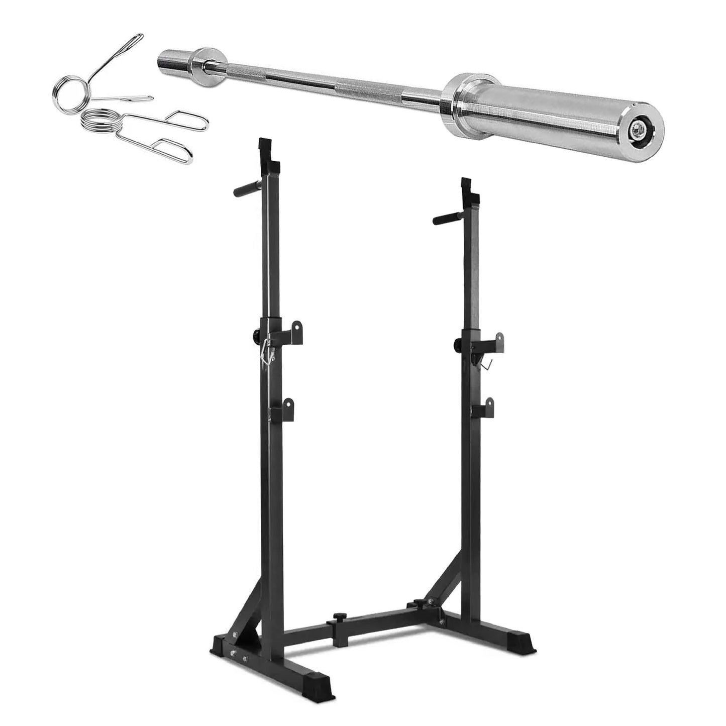 Heavy-Duty Half Squat Rack – Adjustable Strength Training Stand with Dip Station & Safety Spotters – 200KG Capacity – Height & Width Adjustable – Home Gym Power Rack Equipment