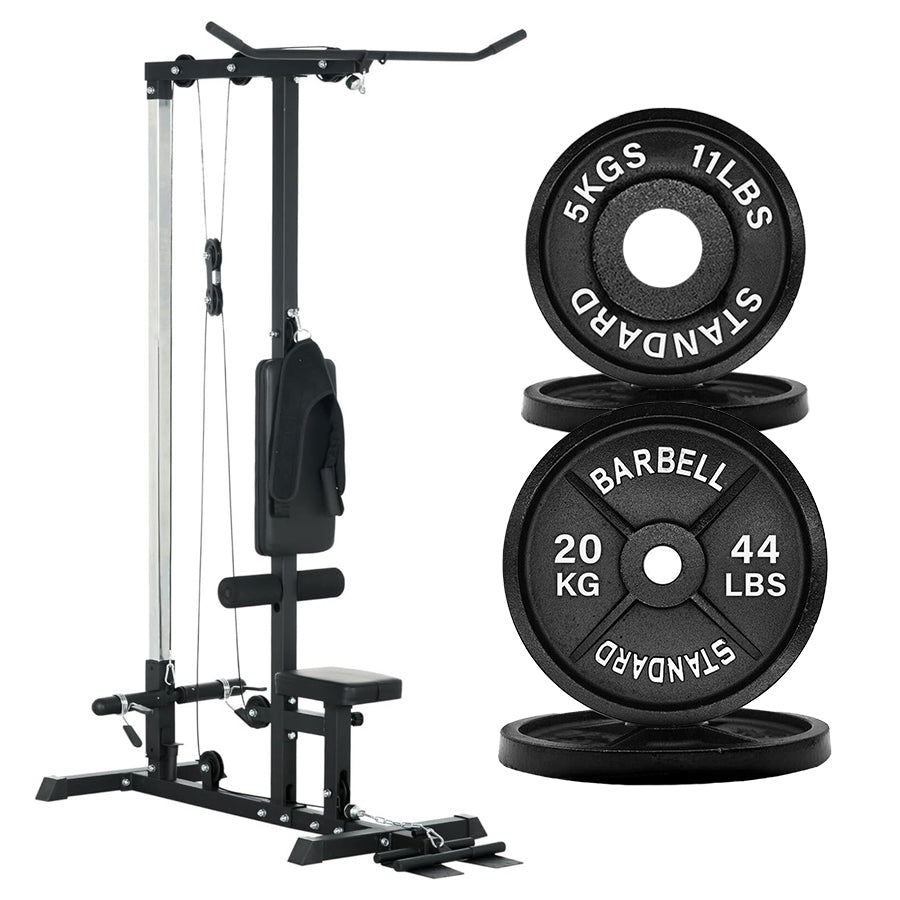 Professional LAT Pulldown Machine with Dual Pulley System – Home Gym Cable Station for Back & Upper Body – Adjustable Seat – Compact Strength Training Equipment for Full Body Workouts