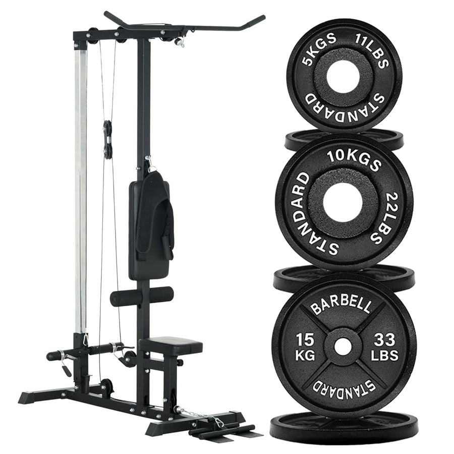 Professional LAT Pulldown Machine with Dual Pulley System – Home Gym Cable Station for Back & Upper Body – Adjustable Seat – Compact Strength Training Equipment for Full Body Workouts
