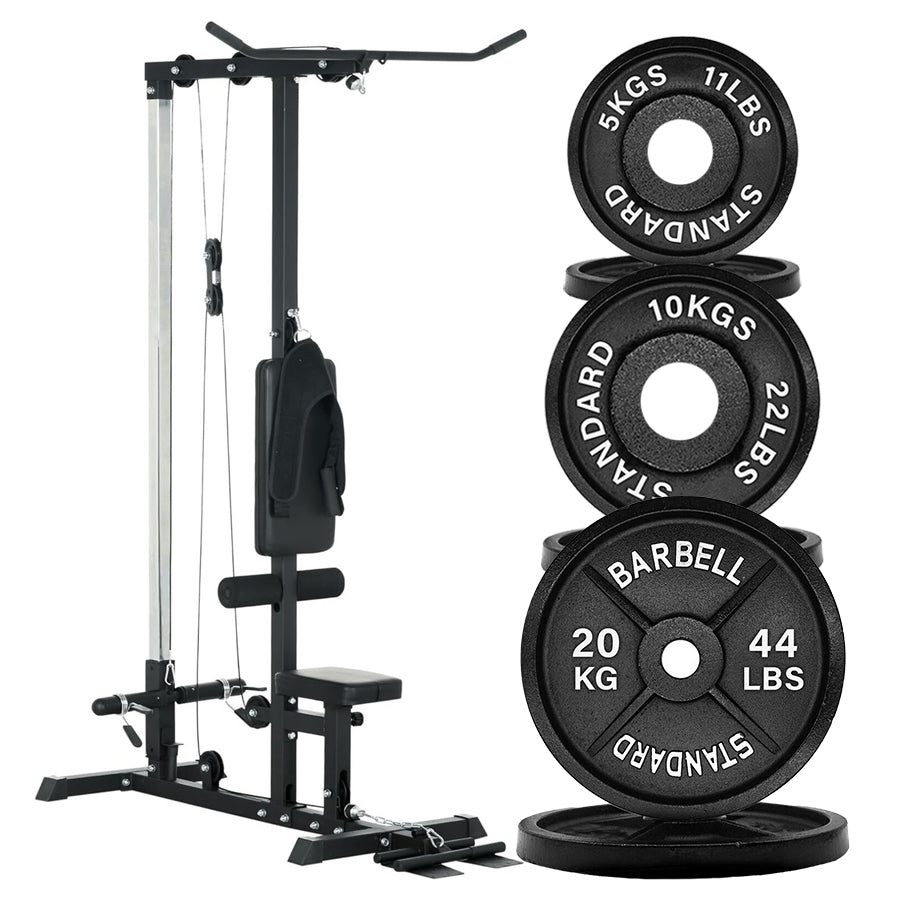 Professional LAT Pulldown Machine with Dual Pulley System – Home Gym Cable Station for Back & Upper Body – Adjustable Seat – Compact Strength Training Equipment for Full Body Workouts