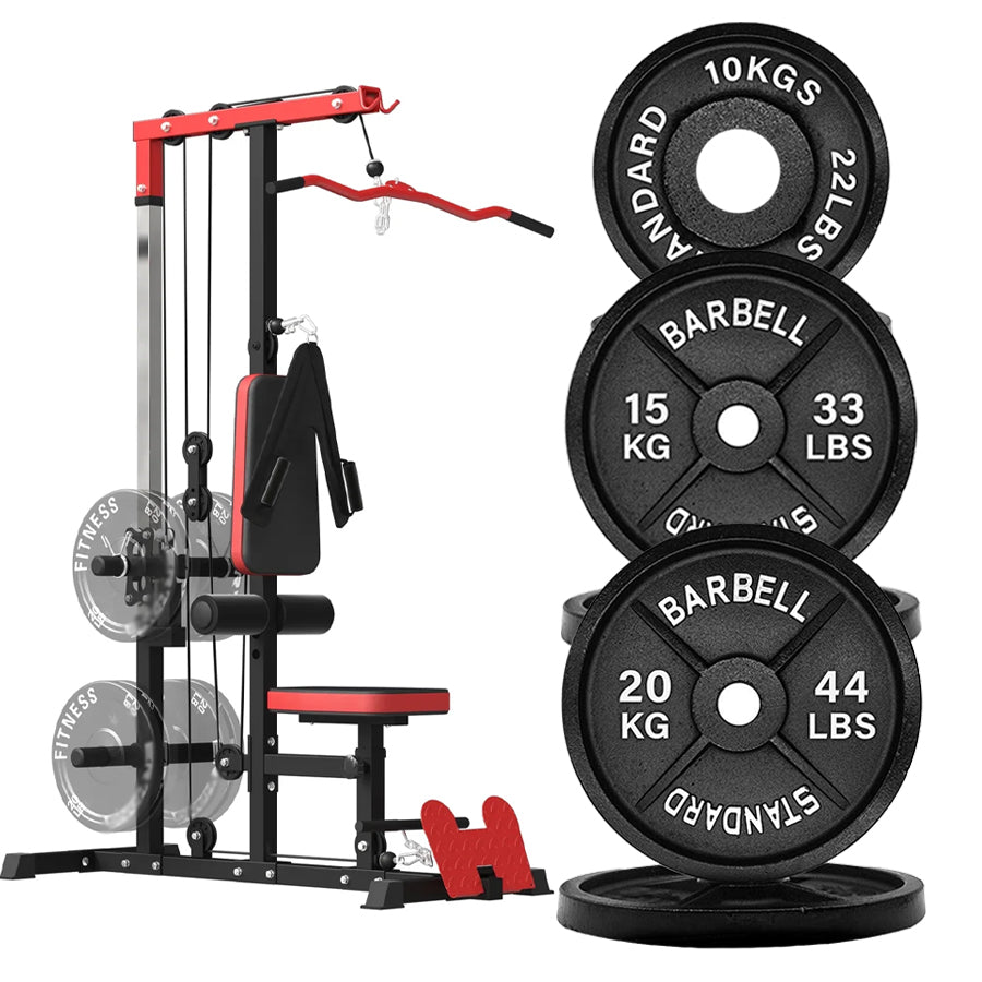 Professional LAT Pulldown Machine with Dual Pulley System – Home Gym Cable Station for Back & Upper Body – Adjustable Seat – Compact Strength Training Equipment for Full Body Workouts