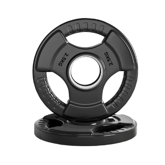 Tri-Grip Olympic Weight Plates – Black Rubber-Coated Cast Iron with 2" Hole – Ergonomic & Durable – Ideal for Strength Training, CrossFit & Home Gyms