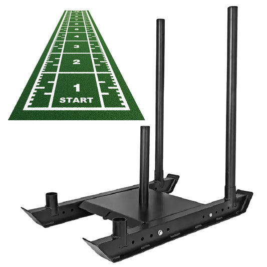 Commercial Push/Pull Power Sled with 10m Sprint Mat | Heavy Duty Steel Speed Training Sled for Strength, Conditioning & Weight Resistance Drills | Gym & Field Use