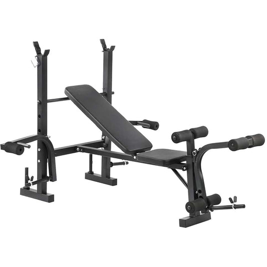 All-in-One Multi Bench with Adjustable Squat Rack, Preacher Curl Pad, Leg Developer & Butterfly